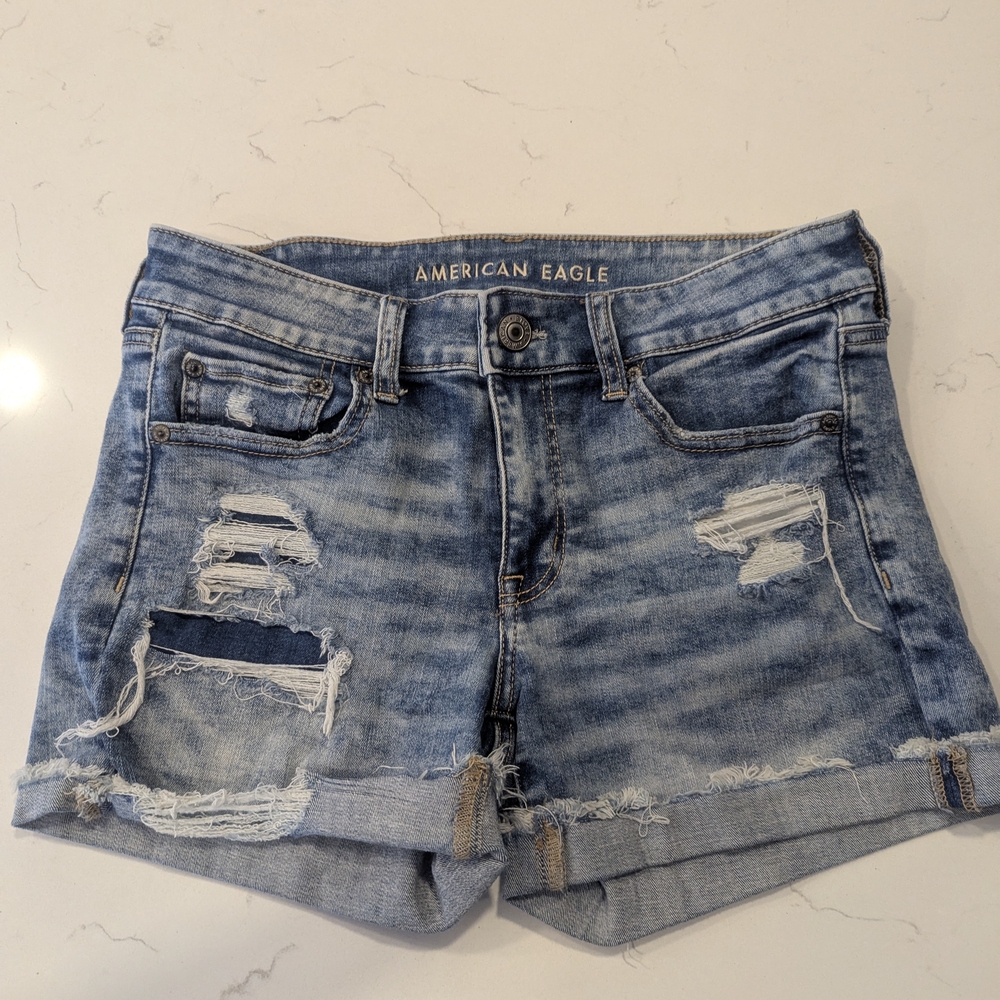 American Eagle Outfitters Blue Distressed Women Shorts